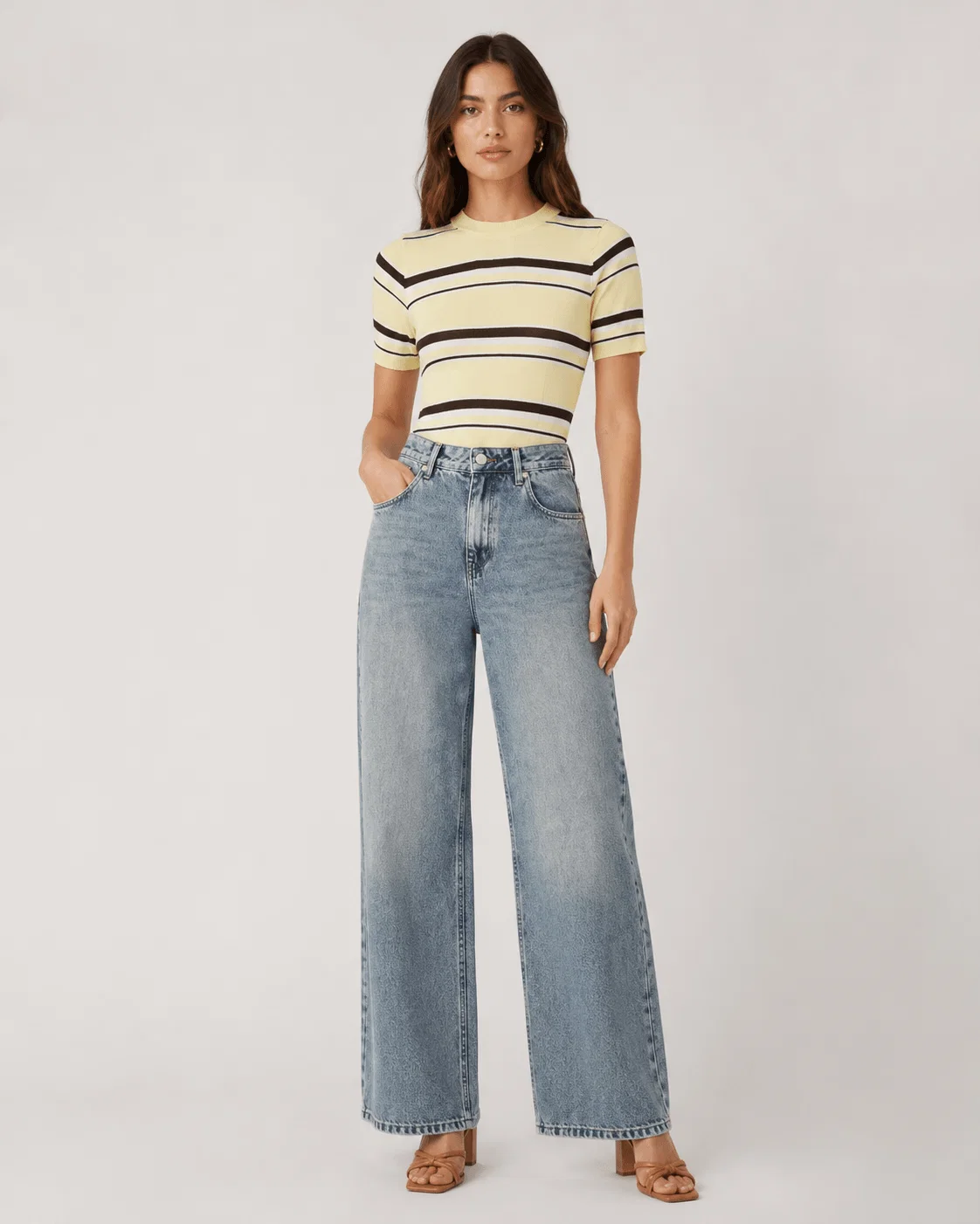 Blusa Tricô Manga Curta Listras - Amarelo — imagem 1