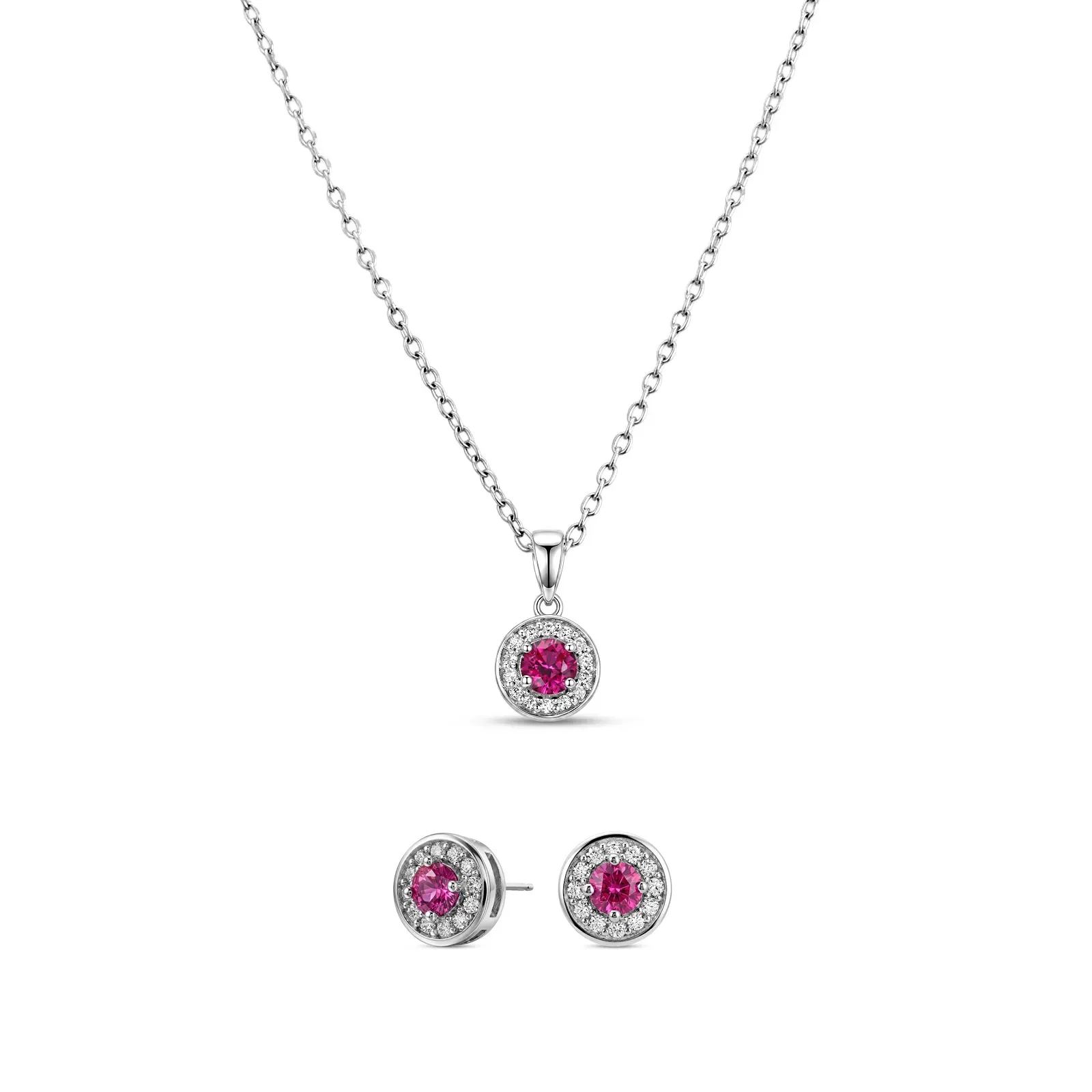 Kit Life Forms Brinco + Colar em Prata 925 com Zircônia Rosa e Incolor — imagem 1