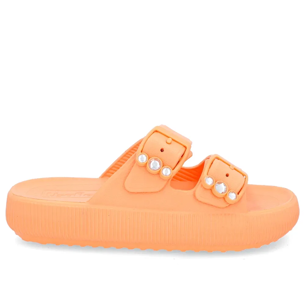Slide Plataforma Poofy Laranja Melão Eva Fivela Brilho
