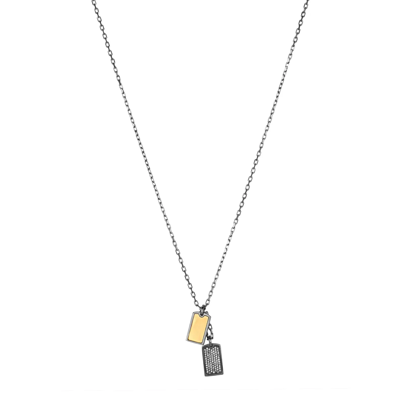 Colar Brave Masculino em Ouro Amarelo e Prata com Banho de Ródio Negro e Safira Incolor