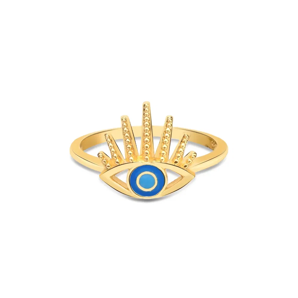 Anel Life Enigma Olho Grego em Prata 925 com Banho de Ouro Amarelo 18k e Esmalte
