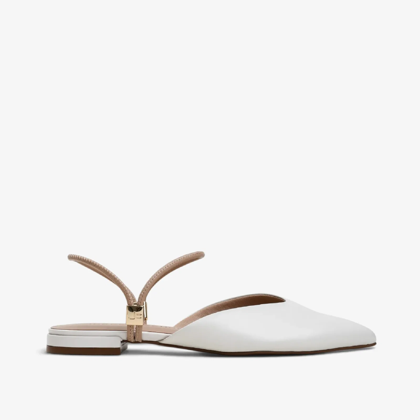 Slingback Off White Algodão Couro