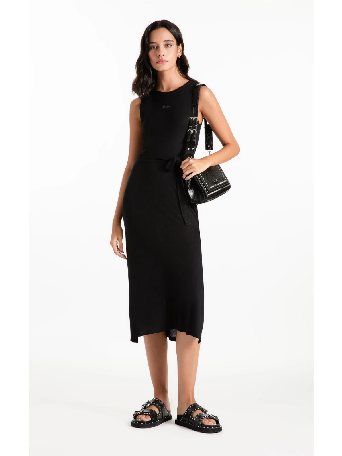 Vestido Ellus Rib Side Slit Preto — imagem 1