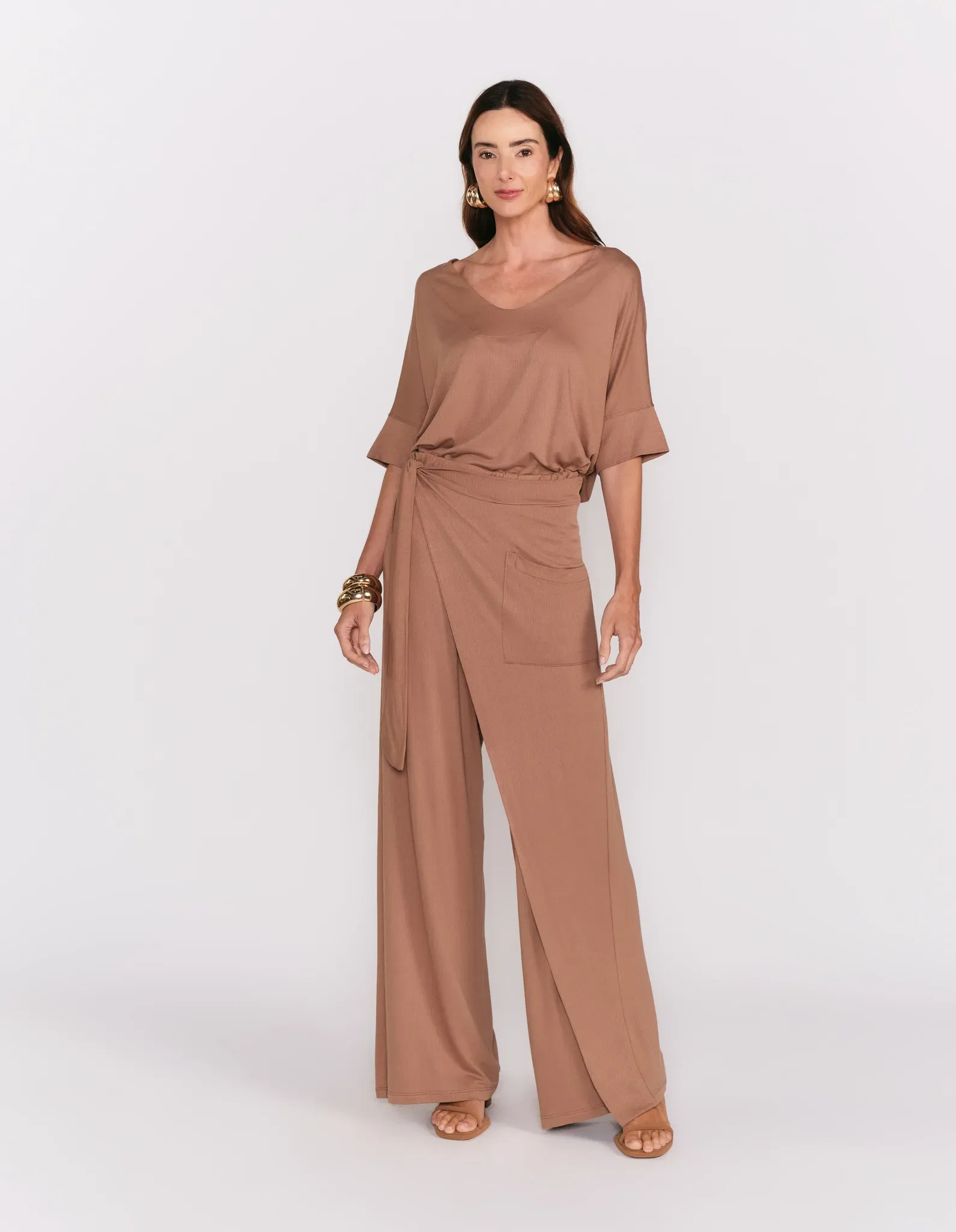 Calça Pantalona Envelope Amarração - Capuccino — imagem 1