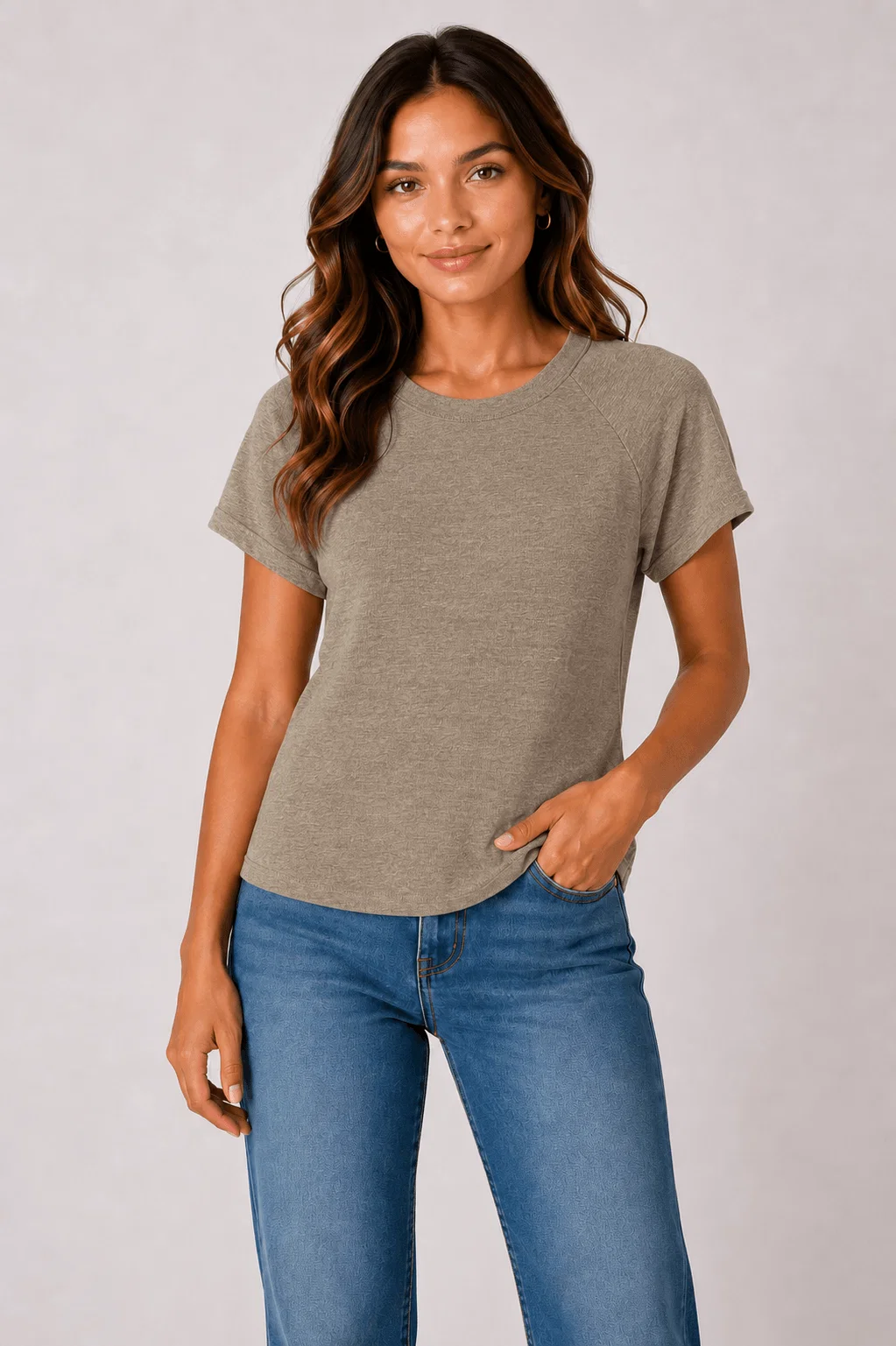 Blusa Manga Curta Decote Canoa - Caqui