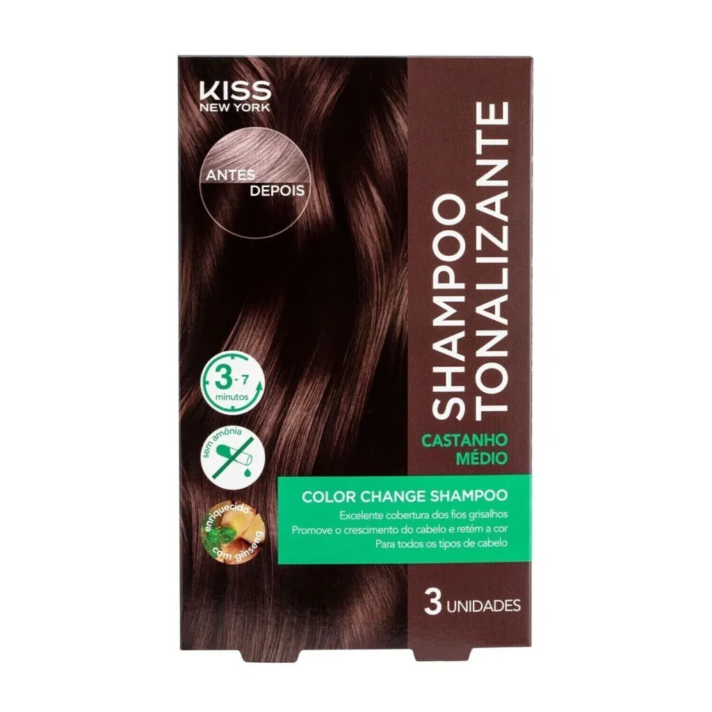 Shampoo Tonalizante Kiss New York Color Change Castanho Médio 3 Unidades