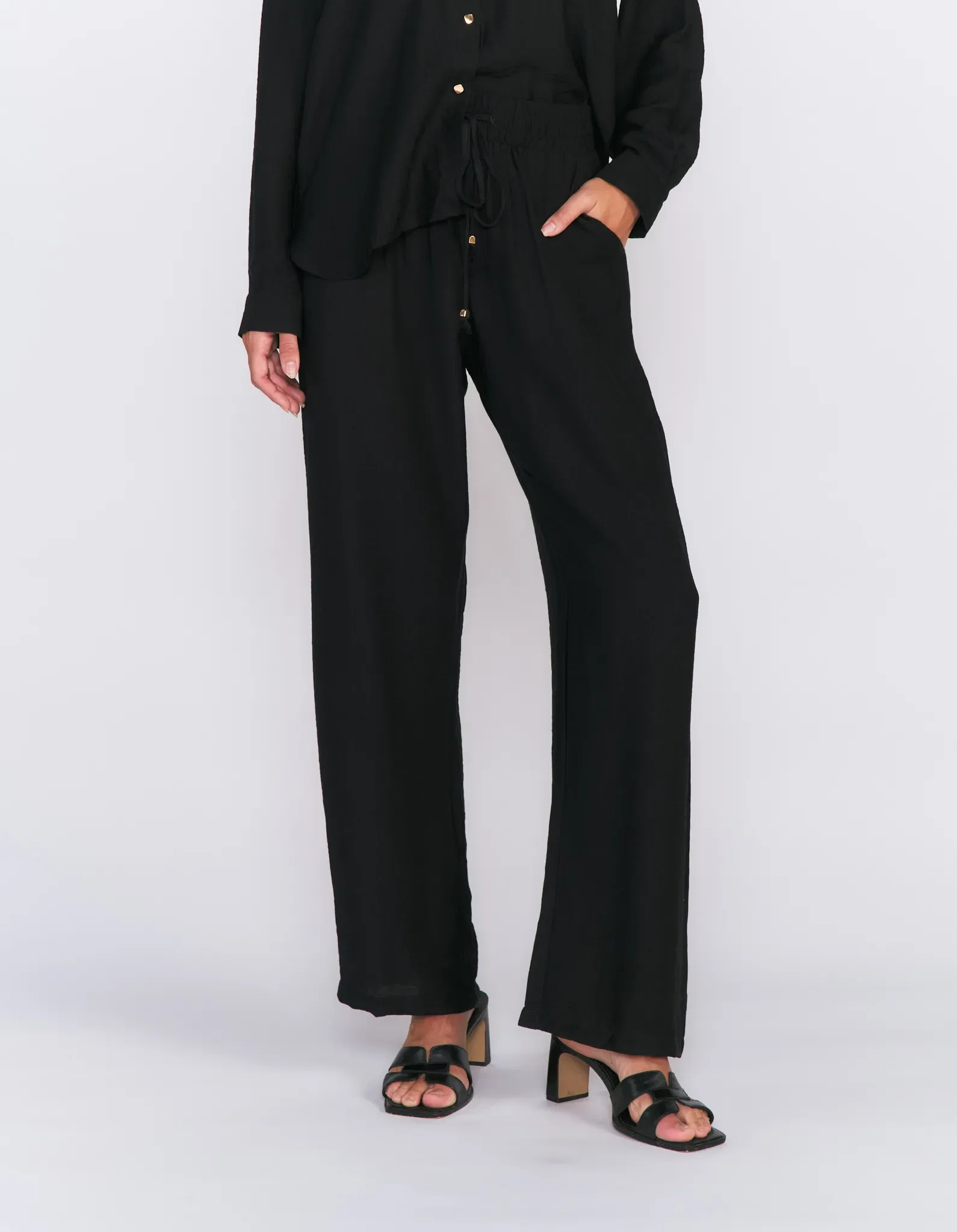 Calça Pantalona Cós Amarração - Preto