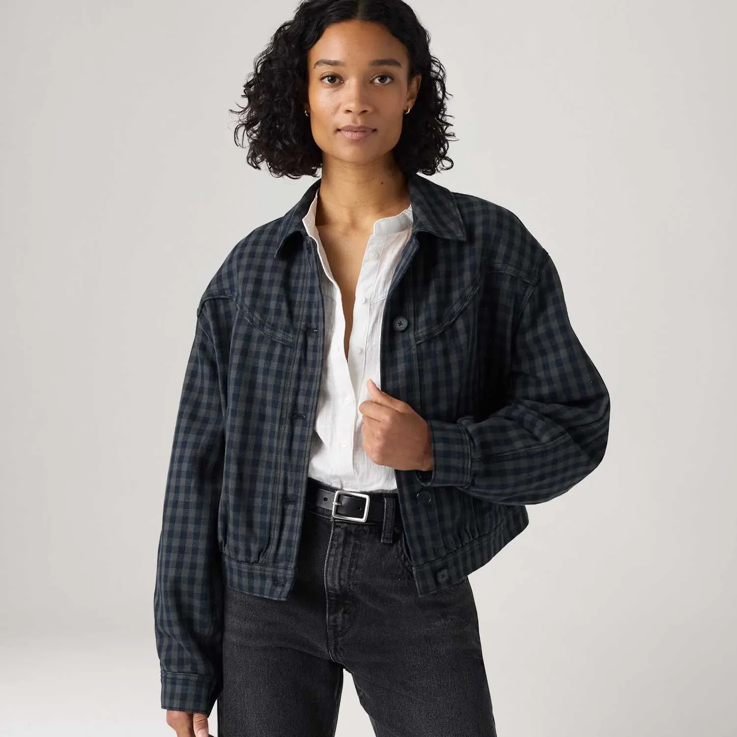 Jaqueta Levi's® Dani Western Harrington Xadrez Cinza Escuro — imagem 1
