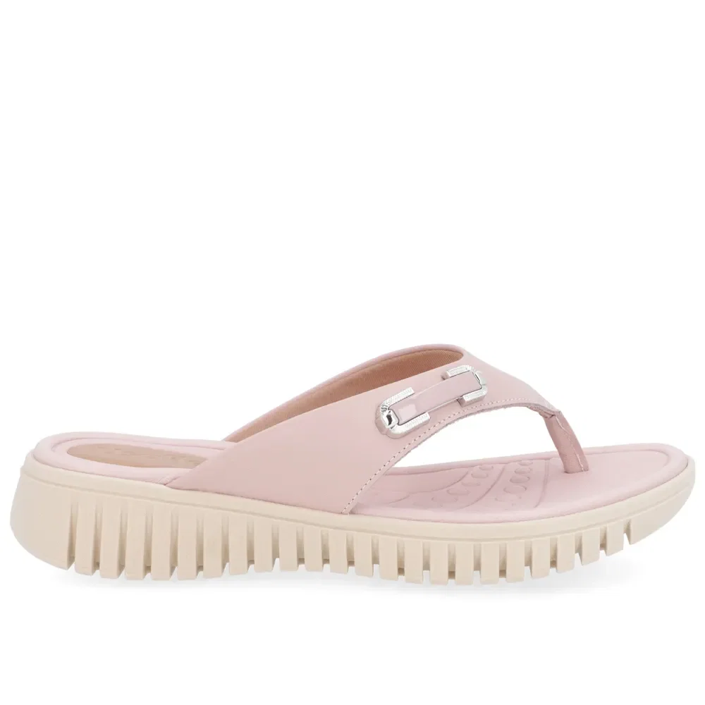 Chinelo Salto Plataforma Couro Rosa Suave Enfeite — imagem 1