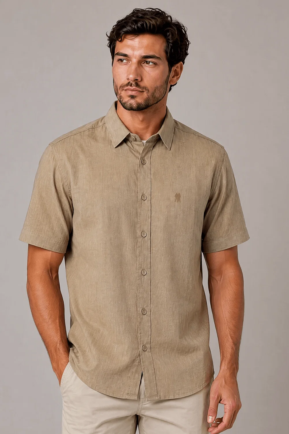 Camisa Masculina Viscolinho Fit Polo Wear Cáqui