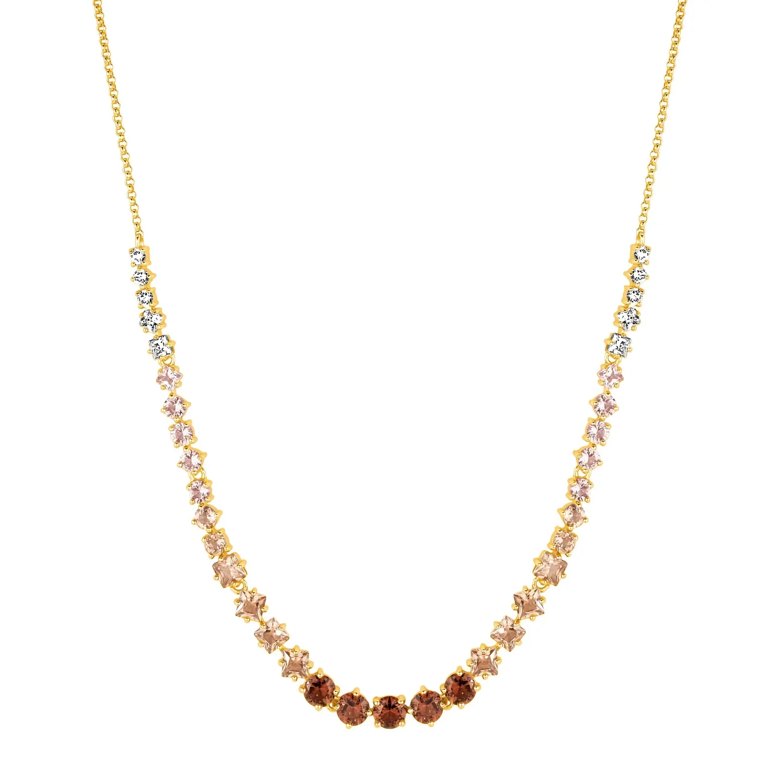Colar Life Mocha em Prata 925 com Banho de Ouro Amarelo 18k, Pedras Marrons e Incolores, 45cm — imagem 1