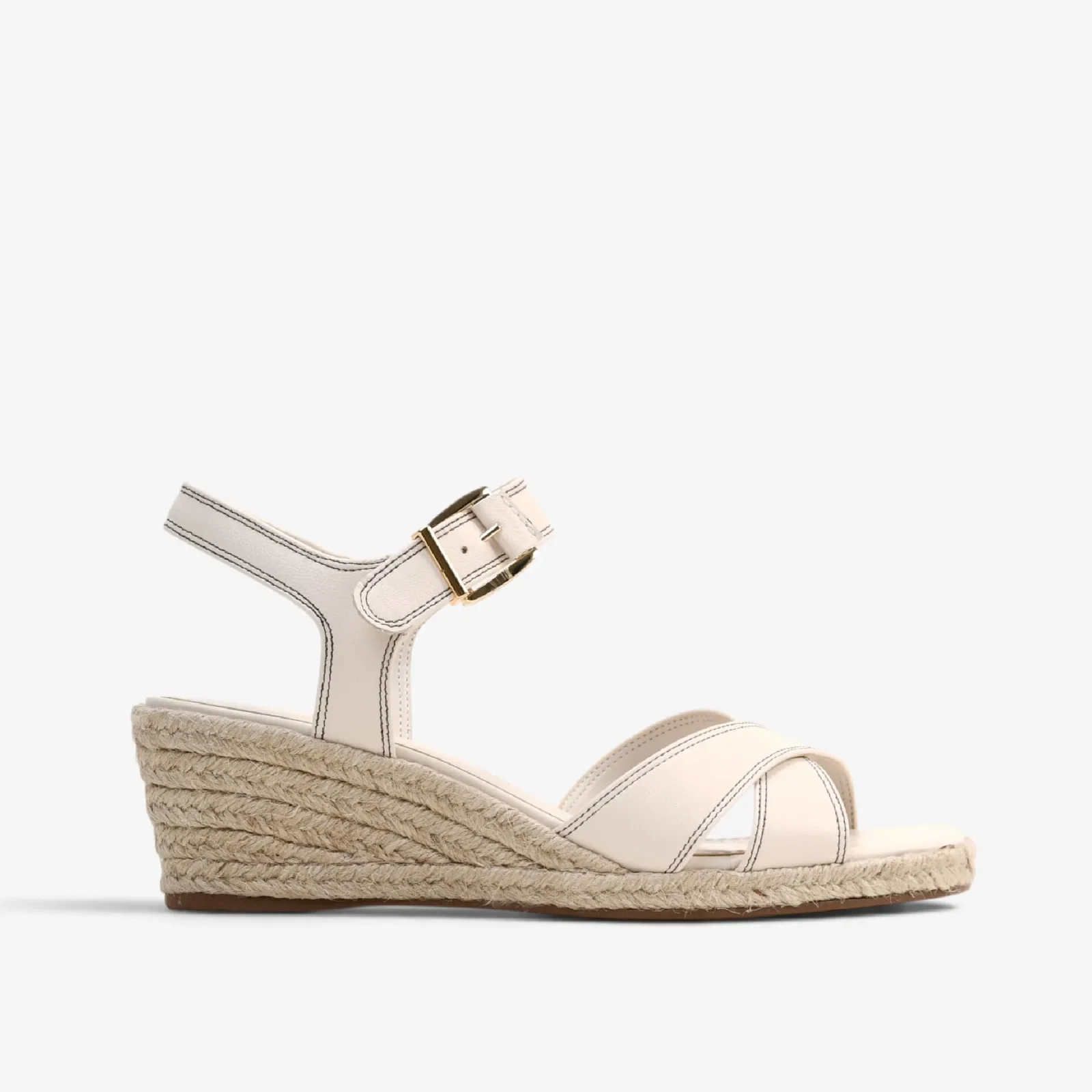 Sandália Anabela Off White Algodão Couro