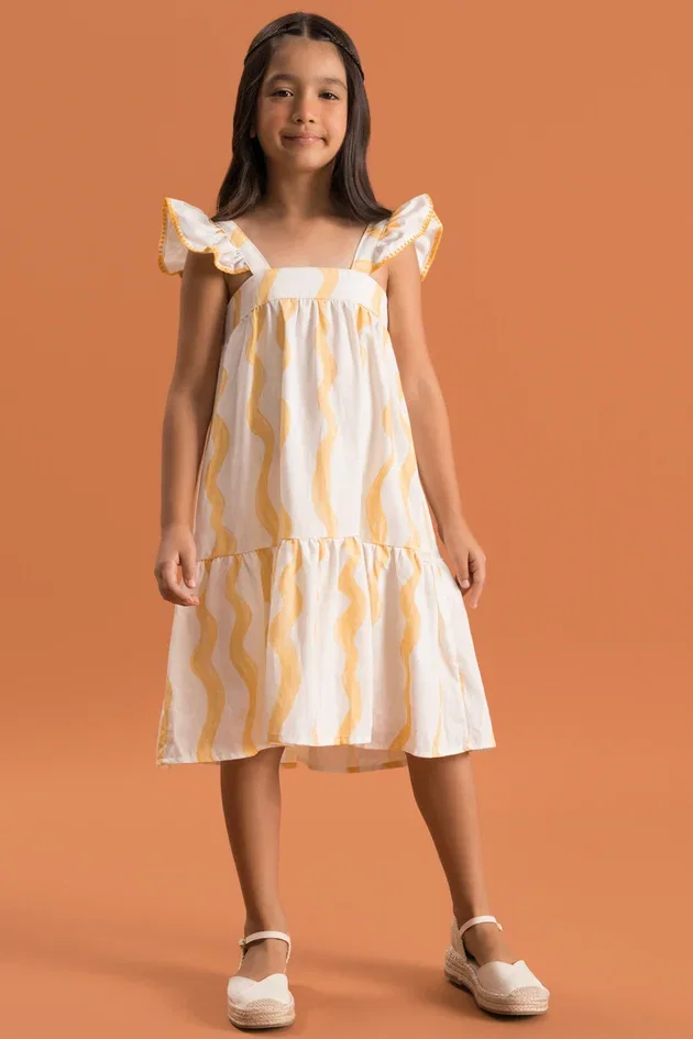 Vestido Infantil em Algodão e Lyocel com Alças Decoradas