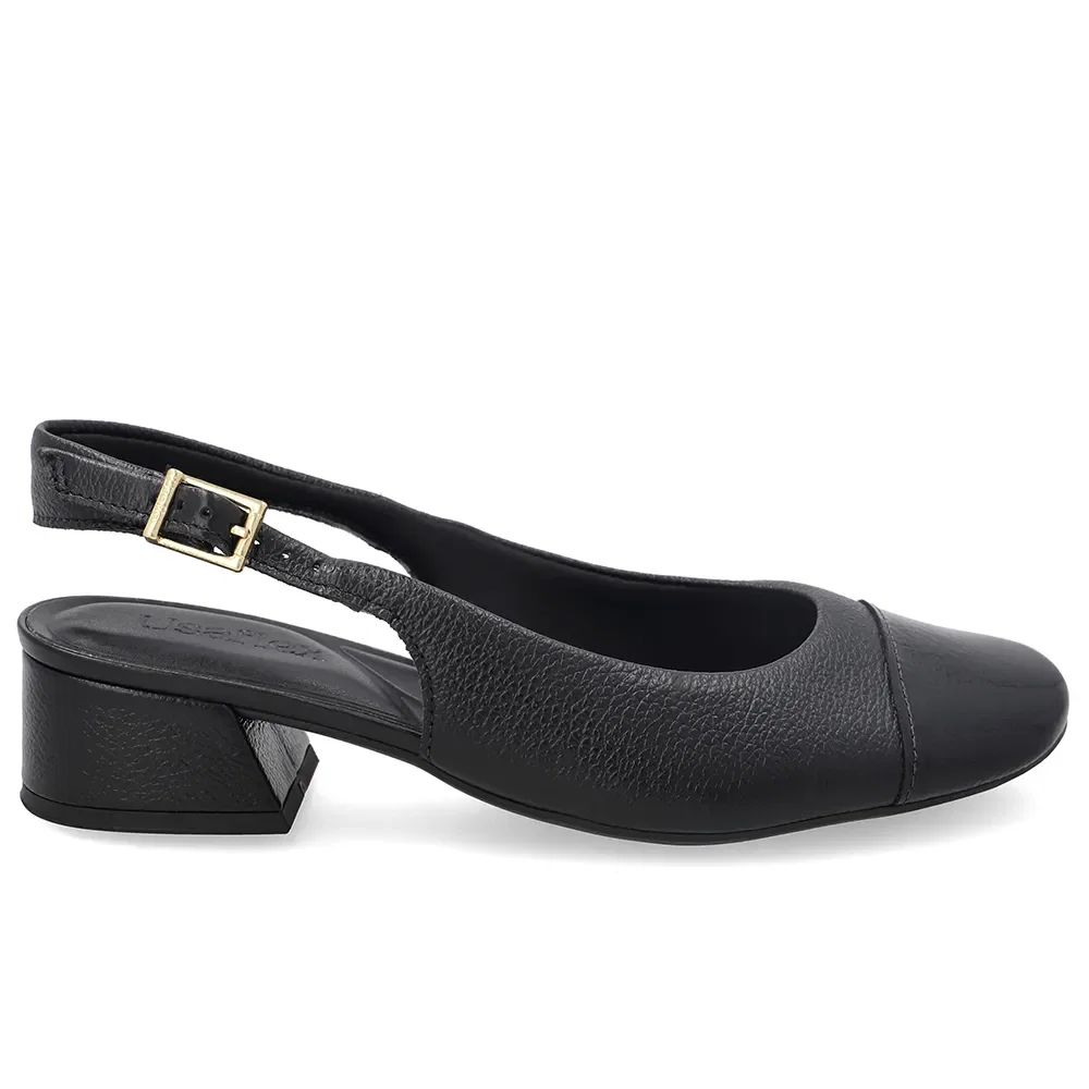 Slingback Em Couro Preto Com Bico Em Verniz Quadrado — imagem 1