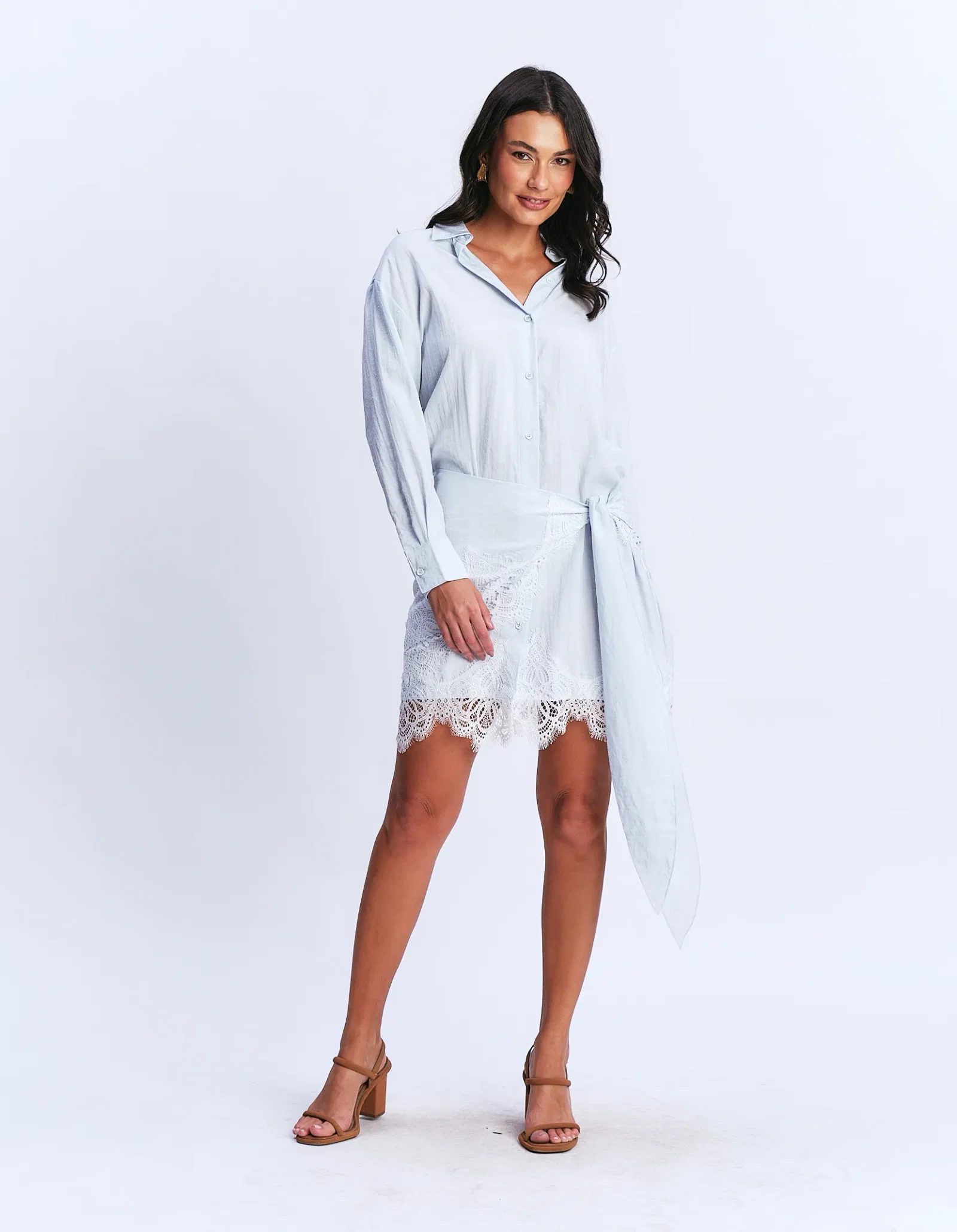 Chemise Manga Longa Com Amarração - Azul