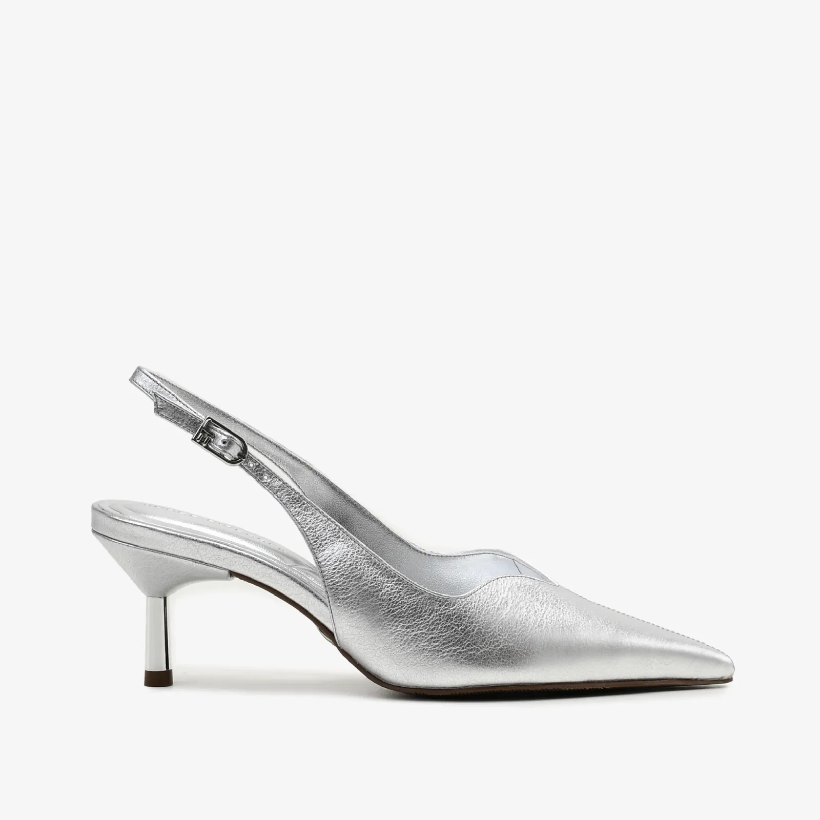 Slingback Metal Prata Couro
