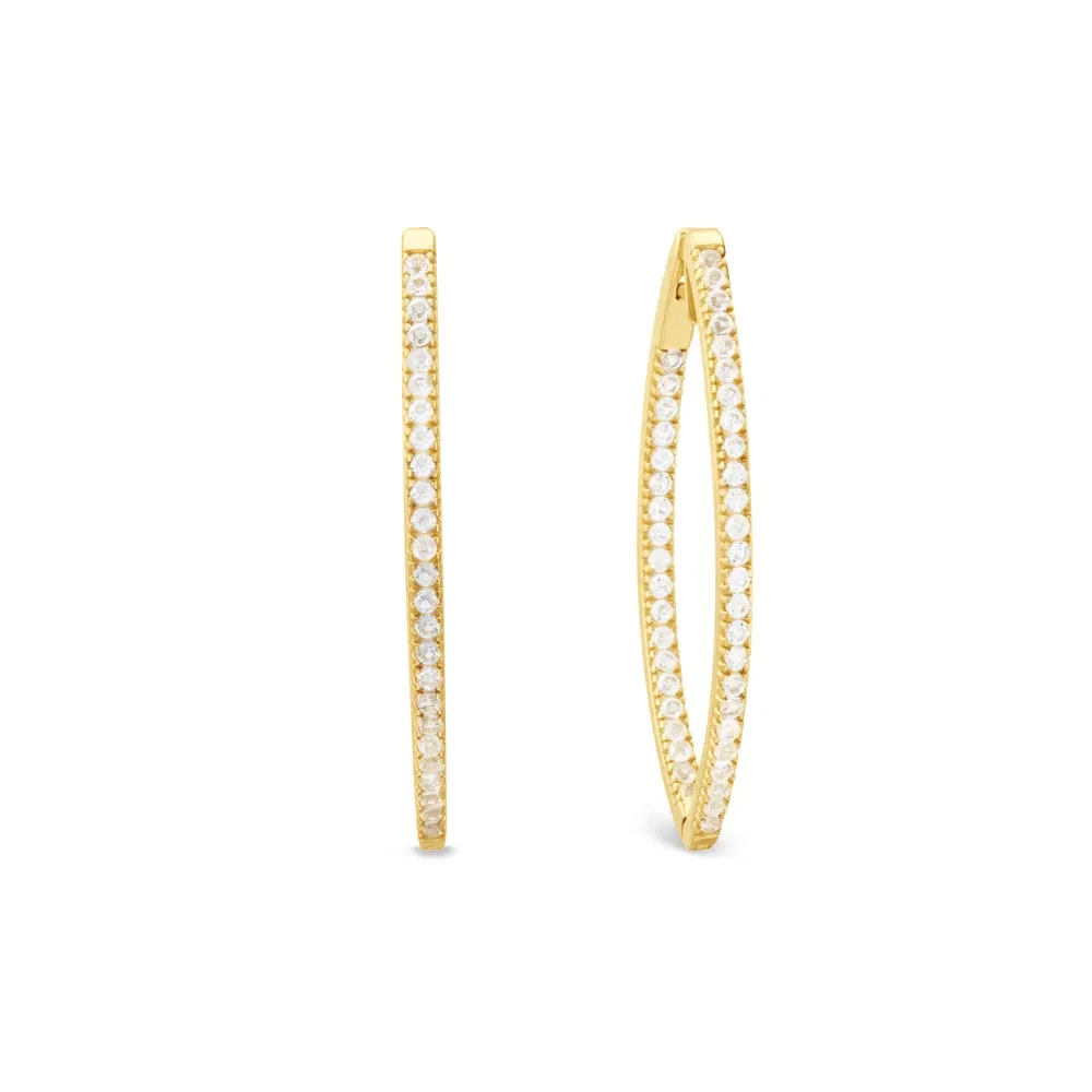 Argola Navete em Ouro Amarelo 18k com Topázios Incolores, 39mm — imagem 1