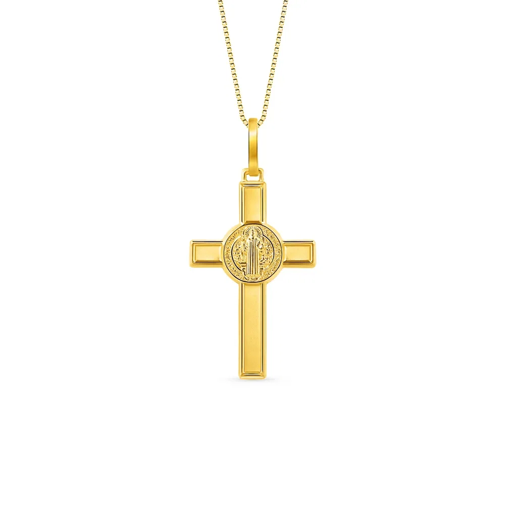 Pingente Icones Cruz São Bento em Ouro Amarelo 18k, 36.5mm