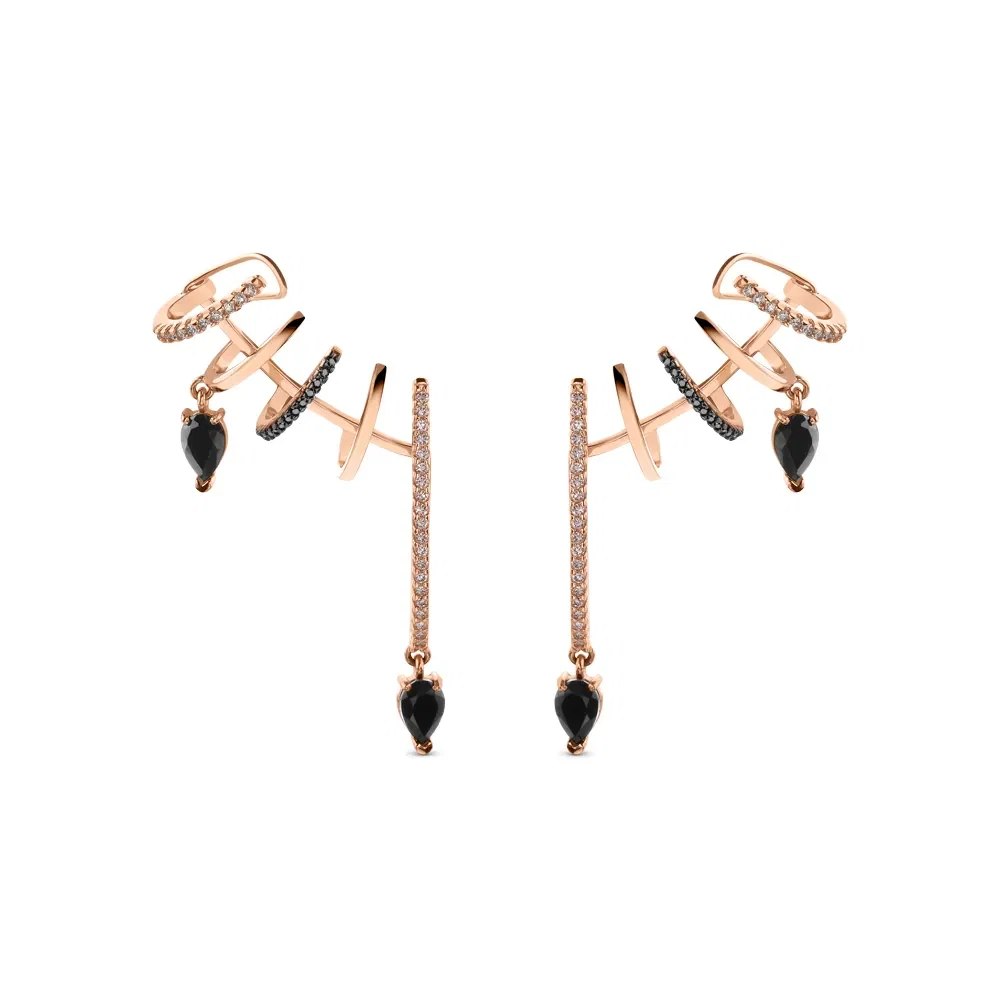 Brinco Ear Cuff Anelli em Ouro Vivara 18k com Quartzos Negros, Diamantes Negros e Diamantes Brown — imagem 1