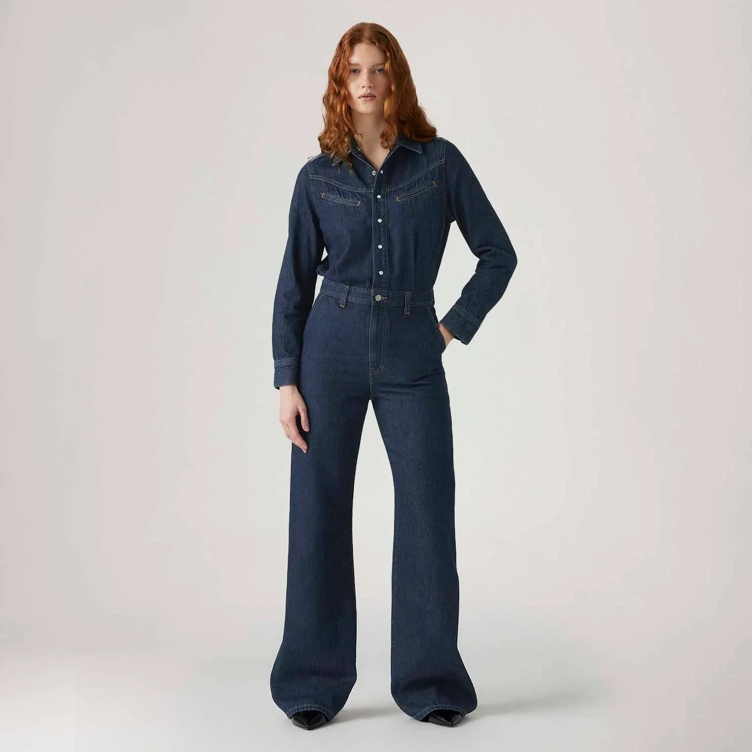 Macacão Jeans Levi's® Rinoa Wide Leg Lavagem Escura