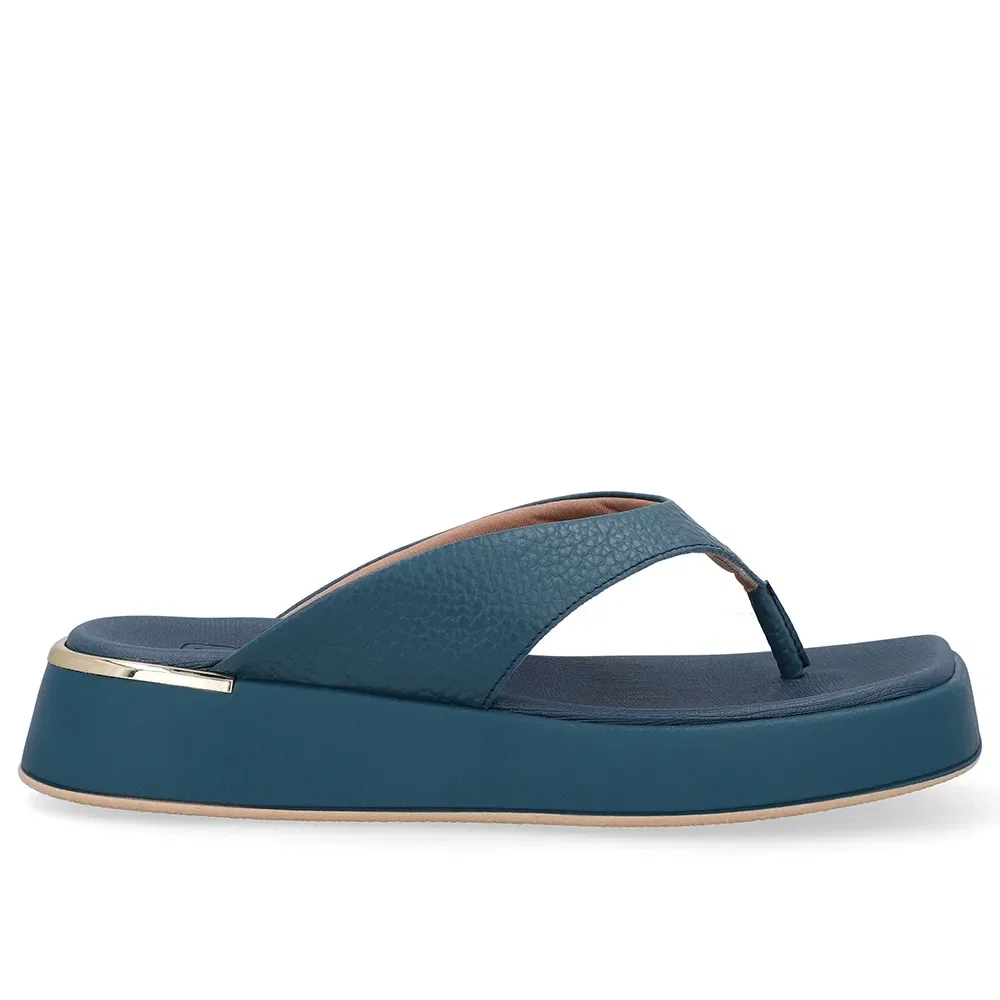 Chinelo Plataforma Couro Azul Esmeralda — imagem 1