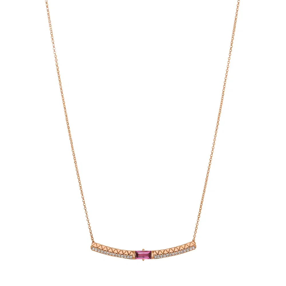 Colar Icona em Ouro Vivara 18k com Turmalina Rosa e Diamantes, 45cm