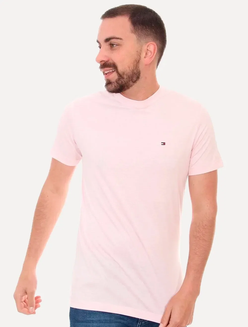 Camiseta Tommy Hilfiger Masculina Essential Cotton Icon Rosa Claro — imagem 1
