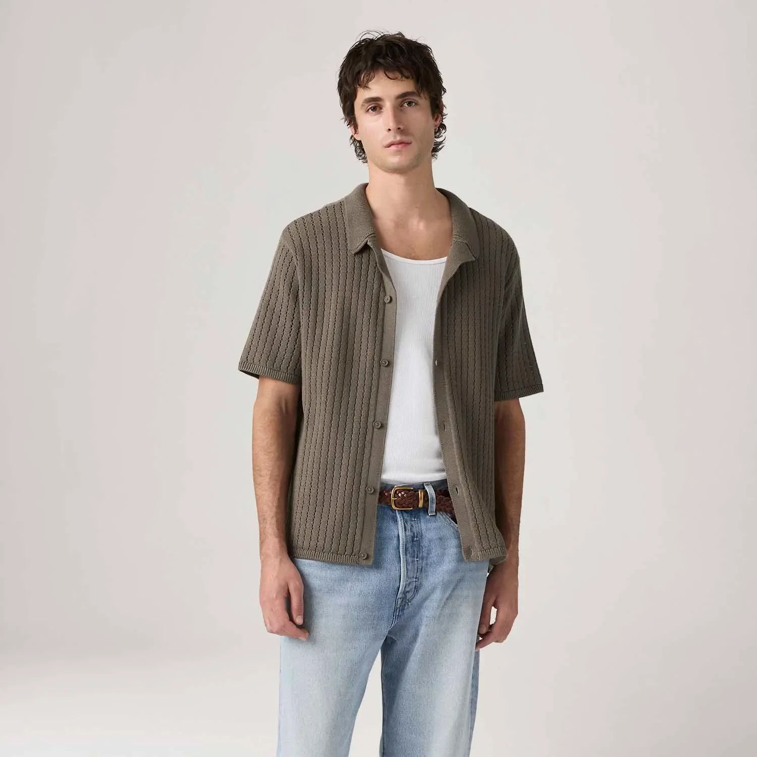 Camisa Levi's® Costa Knit Camp Shirt Marrom Manga Curta — imagem 1