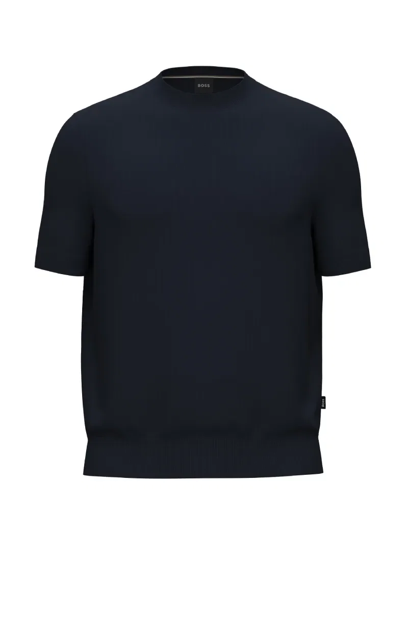 Camiseta Tricotada Com Mangas Curtas E Logo