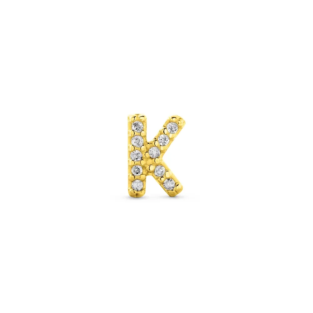 Brinco Único Letra K em Ouro Amarelo 18k com Diamantes — imagem 1