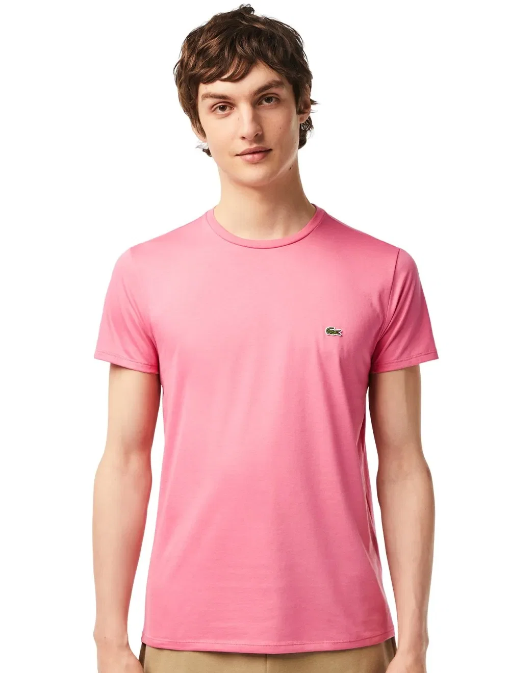 Camiseta Lacoste Masculina Jersey Pima Cotton Rosa Forte
