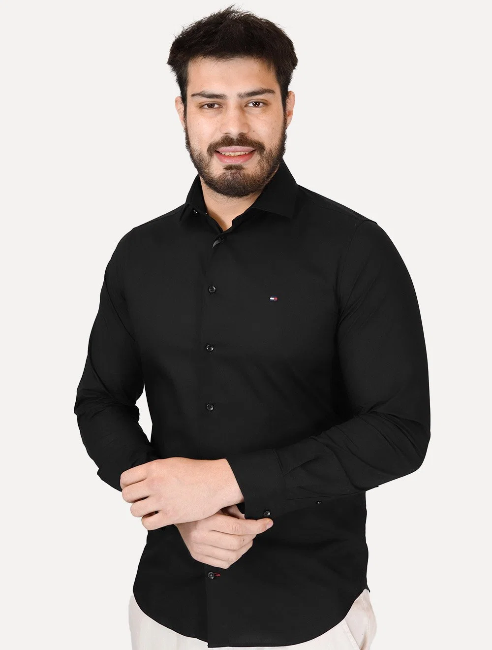Camisa Tommy Hilfiger Masculina Slim THFlex Poplin Preto — imagem 1