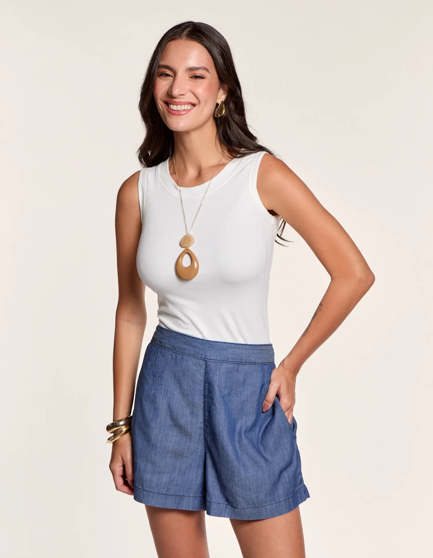 Short Boxer Elástico Cóstas - Denim Medio