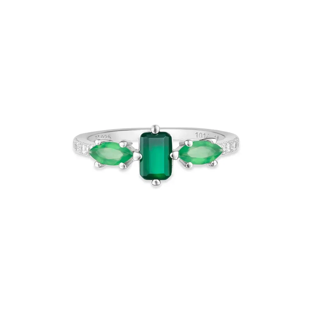 Anel Life Nature em Prata 925 com Ágata Verde, Calcedônias Verdes e Pedras Incolores