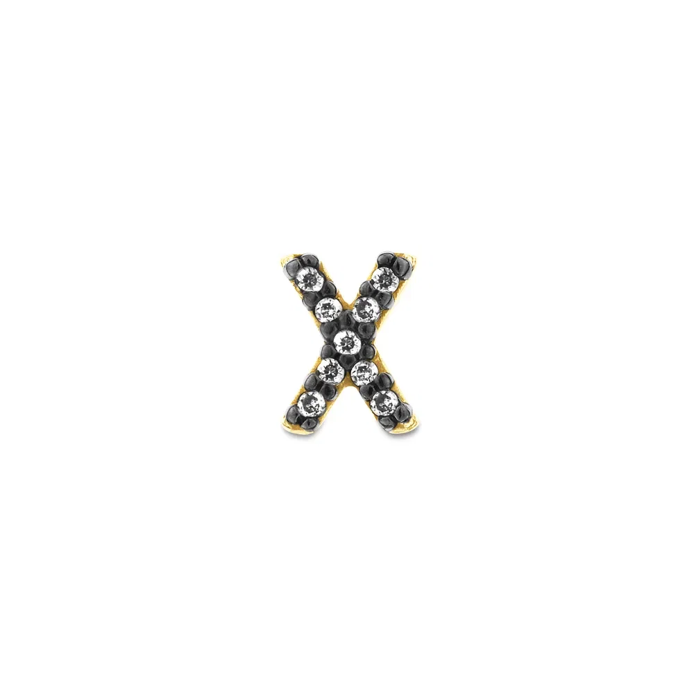 Brinco Único Letra X em Ouro Amarelo 18k com Diamantes — imagem 1