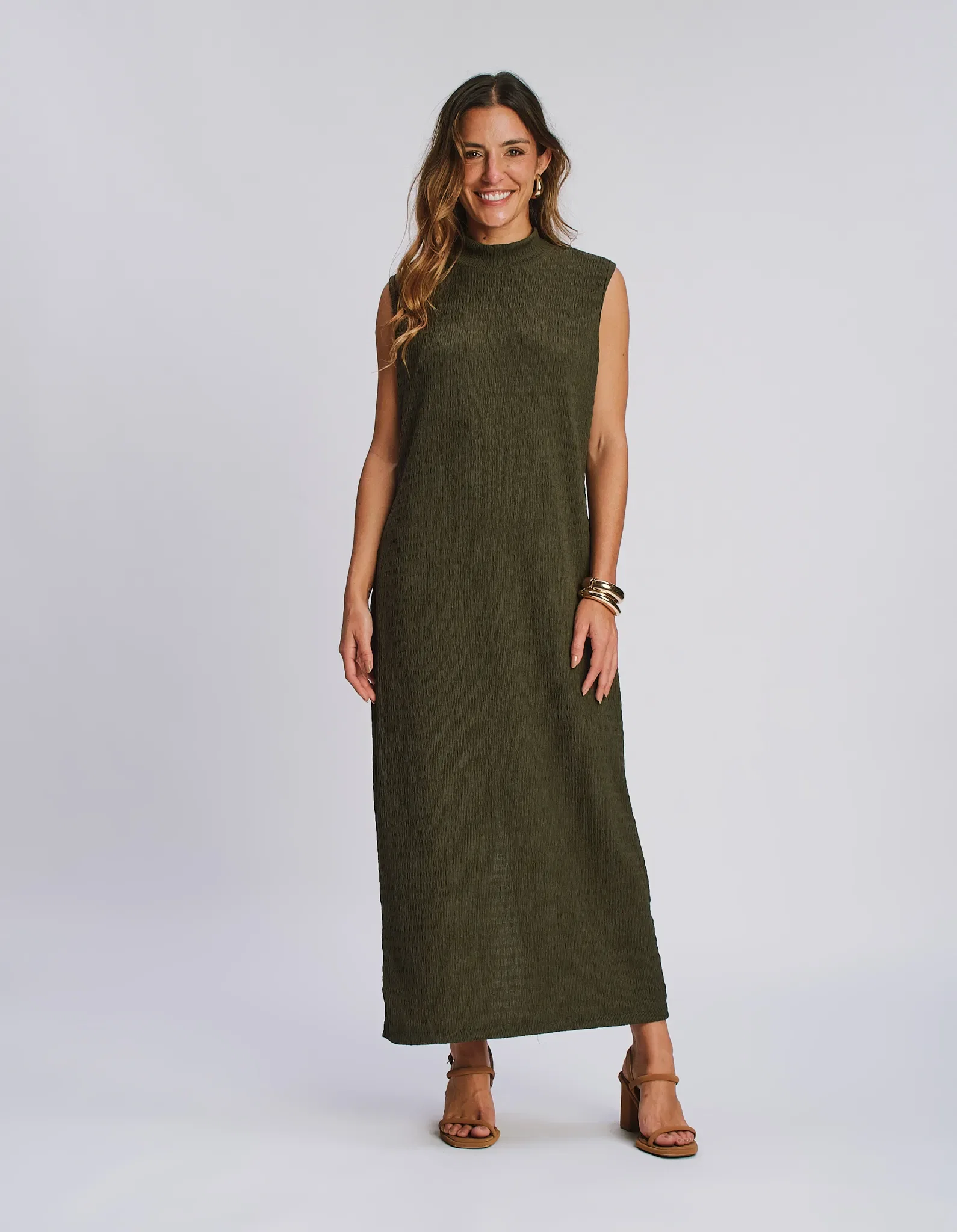 Vestido Midi Sem Manga Gola Alta - Verde