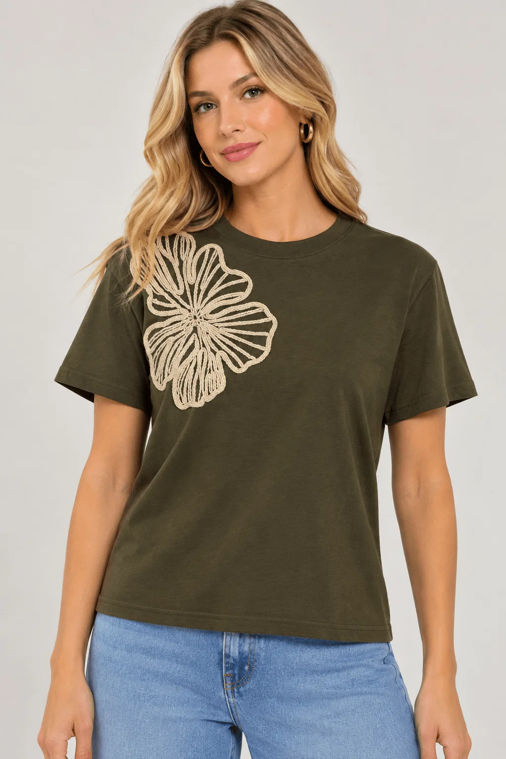 Blusa Bordado Cordonê Flor Maxi Lurex - Verde