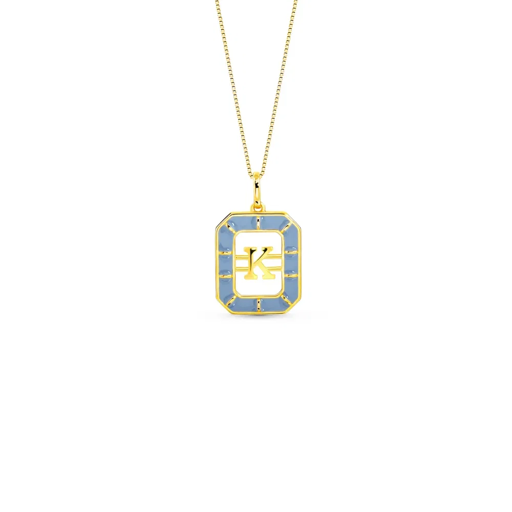 Pingente Alfabeto Letra K em Ouro Amarelo 18k com Esmalte, 14mm