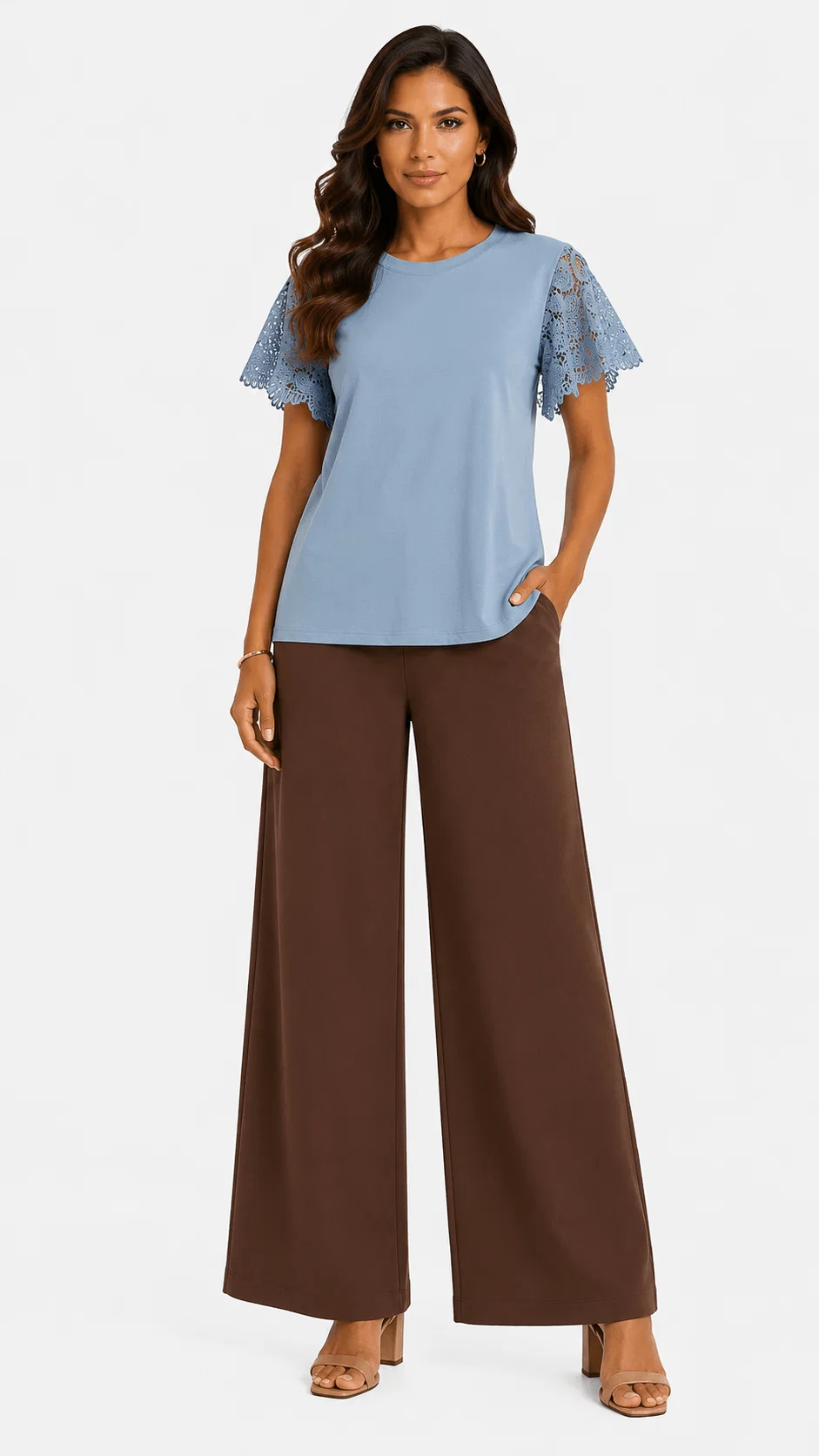Blusa Manga Curta Renda Cordonê - Azul Claro