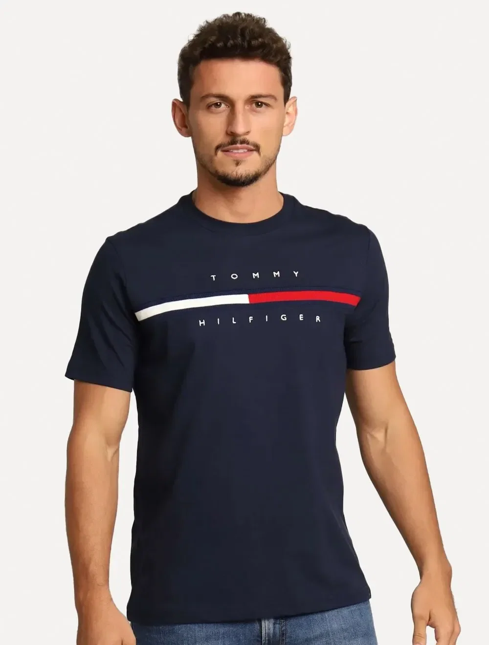 Camiseta Tommy Hilfiger Masculina Essential Flag Sash Azul Marinho — imagem 1