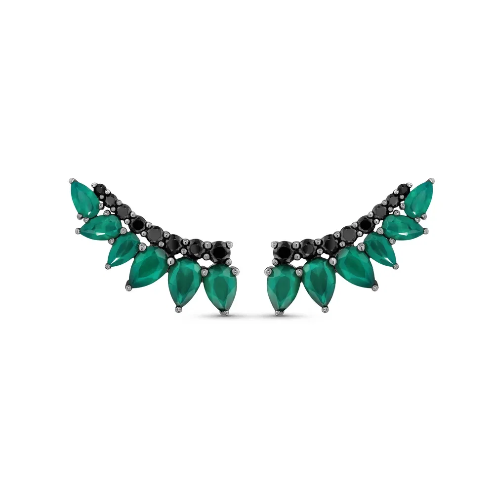 Brinco Ear cuff Soul em Prata 925 com Espinélios e Ágatas Verde — imagem 1