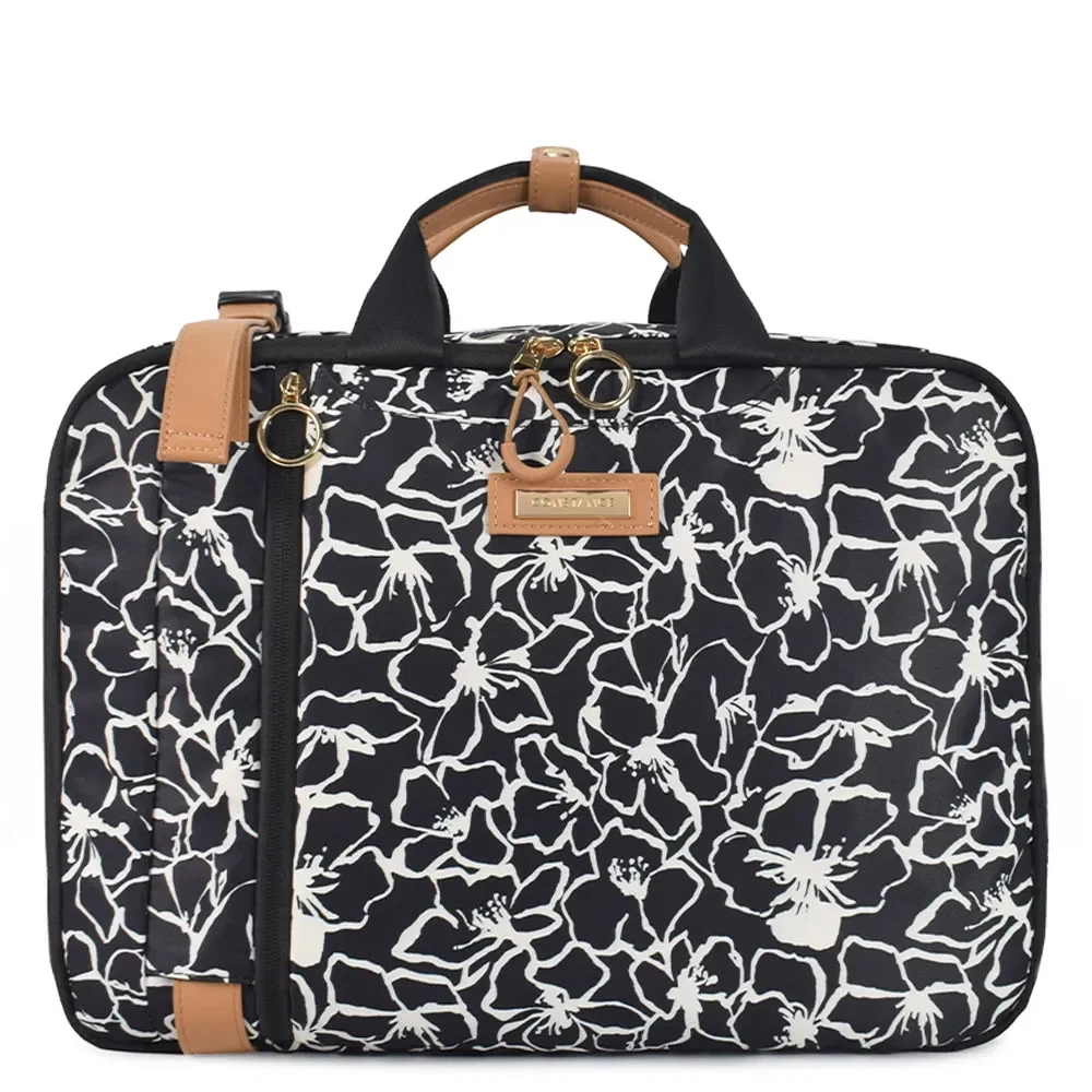 Mochila Nylon Floral Preto com Branco