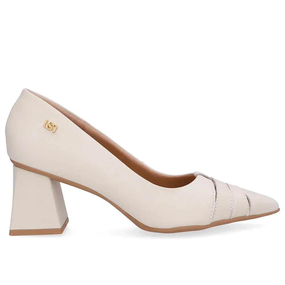 Scarpin Branco Marfim Bico Fino Recortes — imagem 1