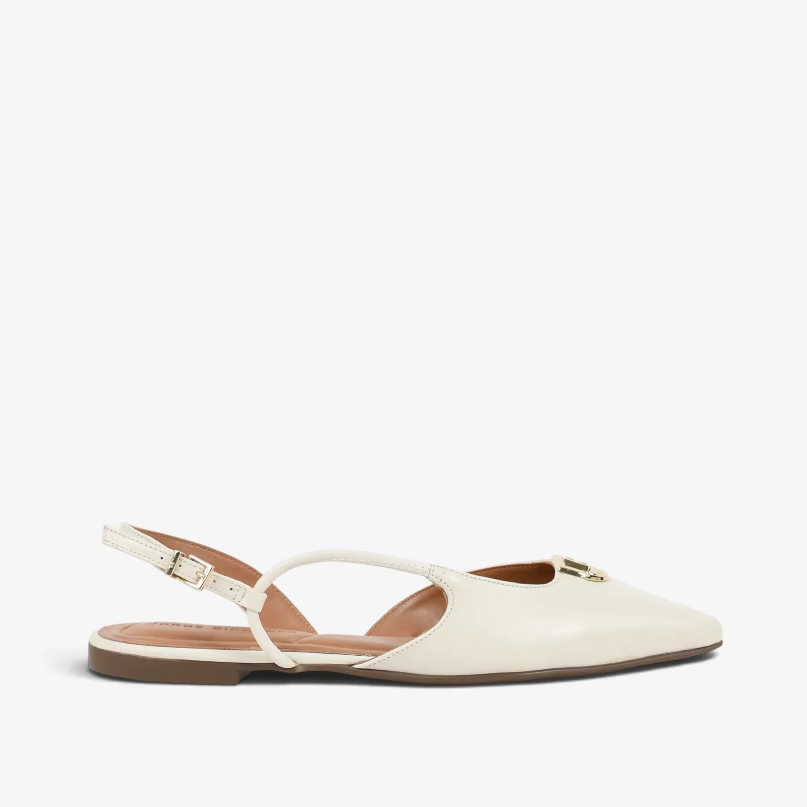 Slingback Off White Algodão Couro