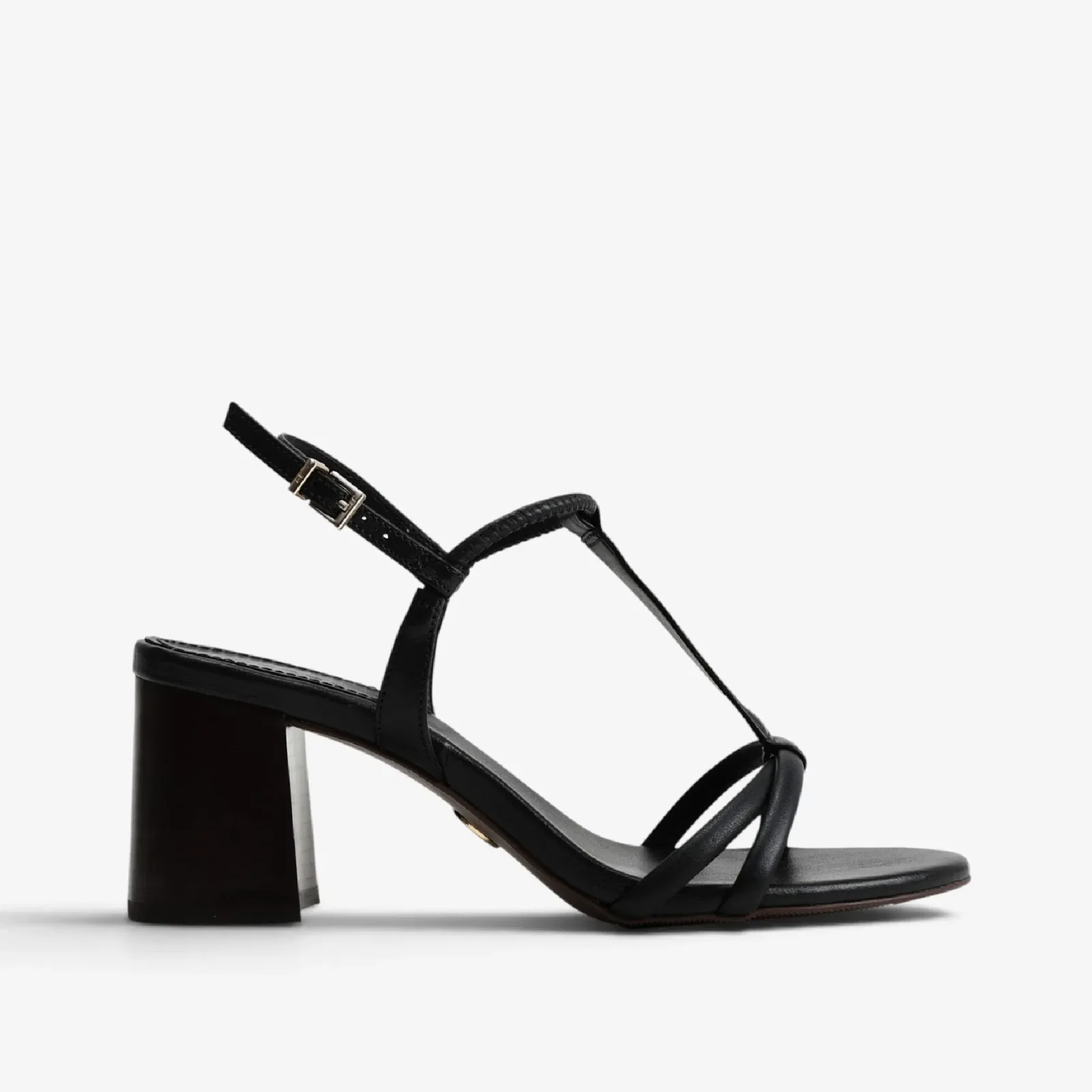 Sandália Salto Bloco Preto Couro