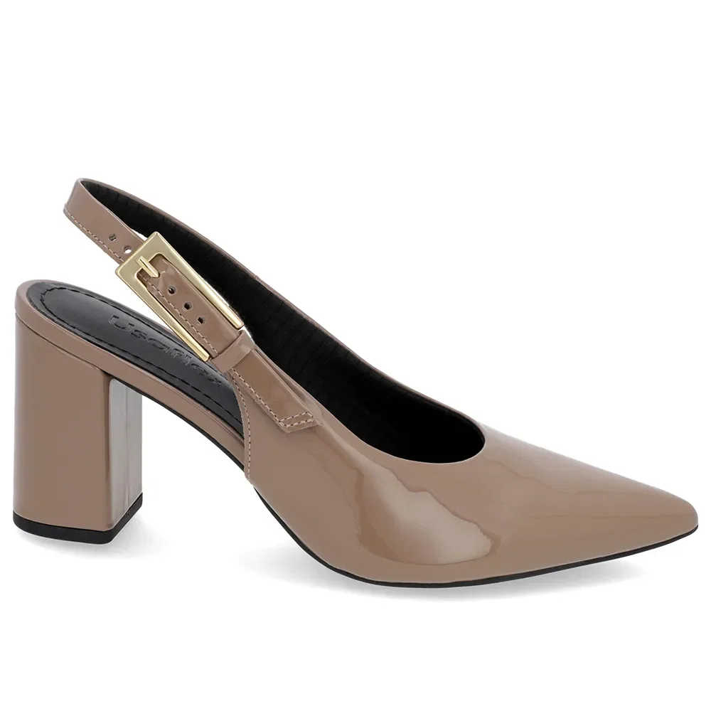 Slingback Casual Marrom Salto Bloco Verniz — imagem 1