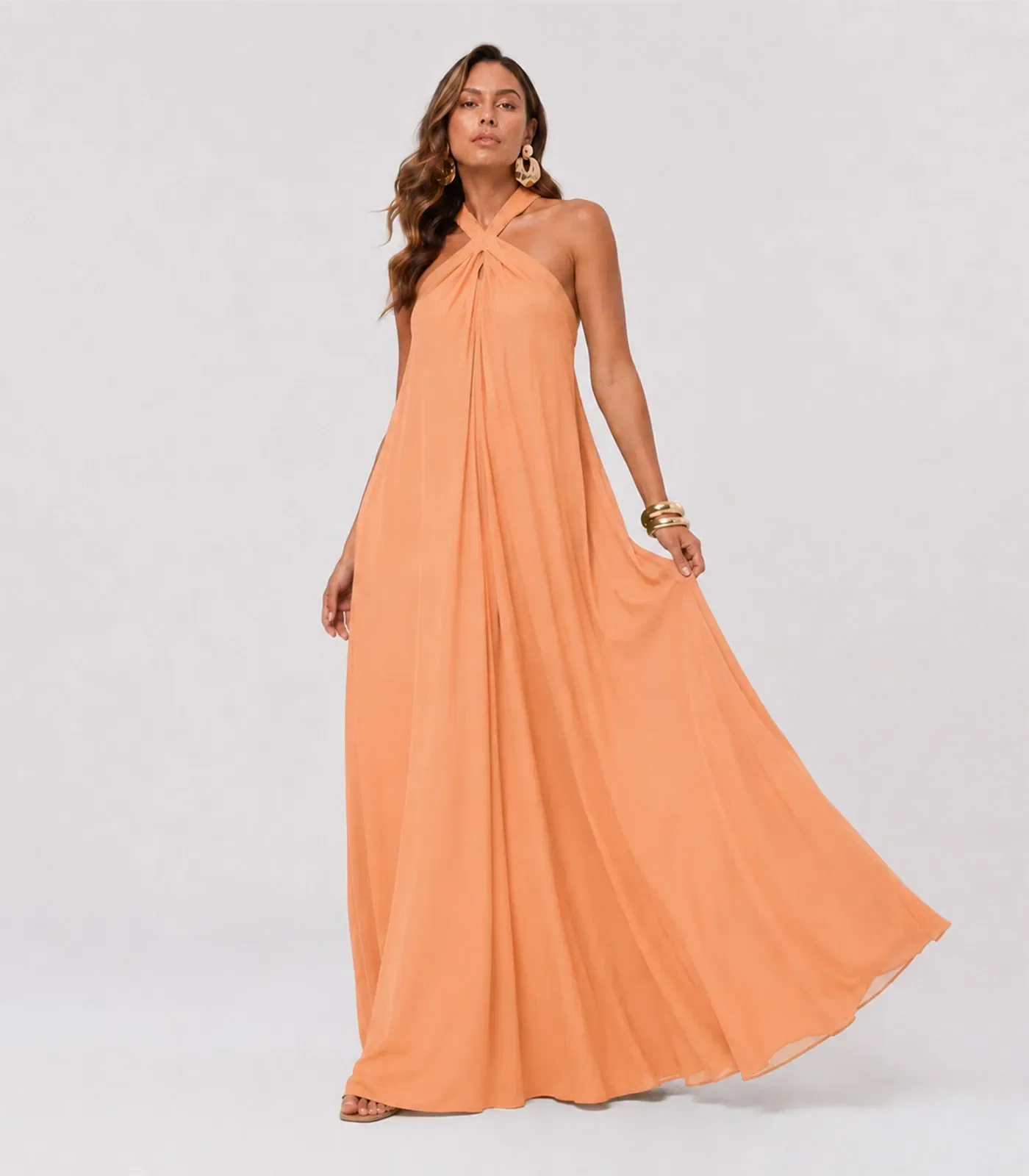 Vestido Longo Em Viscolinho Unique Fashion Laranja