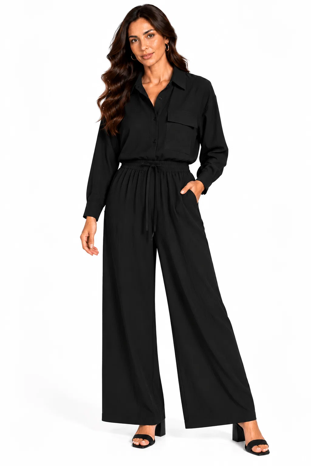 Calça Pantalona Bolsos Laterais - Preto — imagem 1