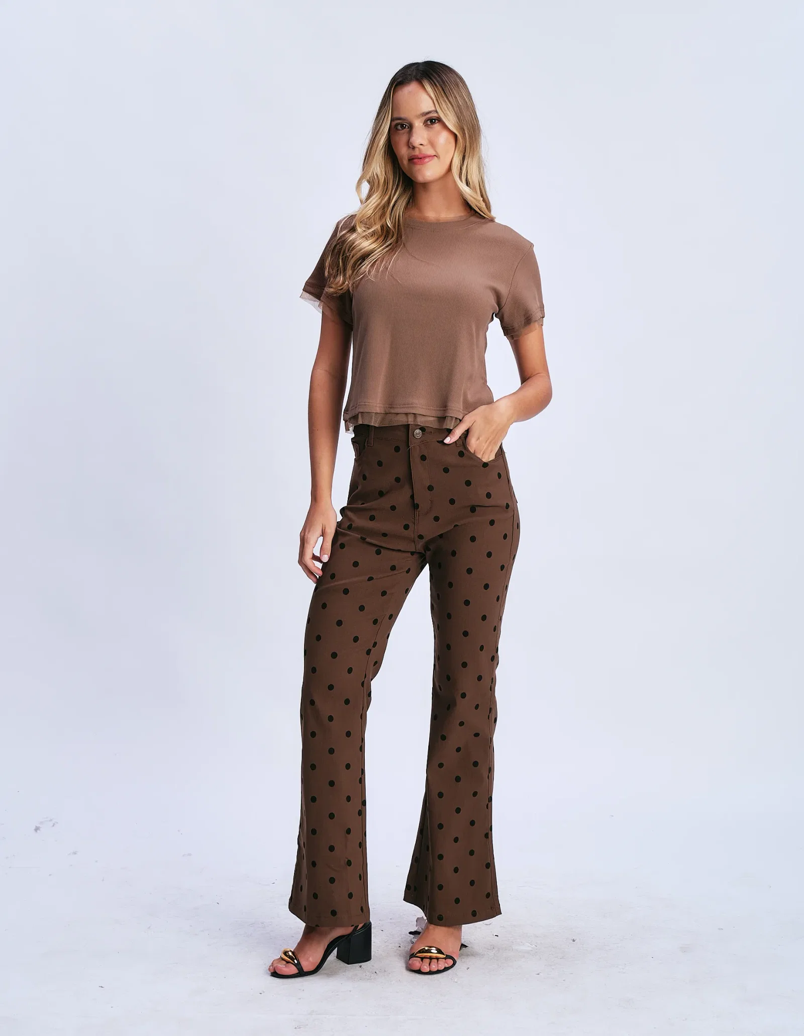 Calça Flare Poá - Marrom