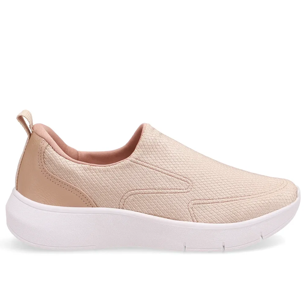 Tênis Bege Slip On Em Tecido e Couro